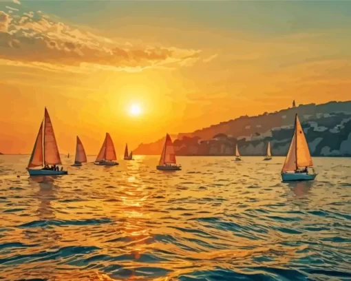 Sailboats at sunset paint by numbers