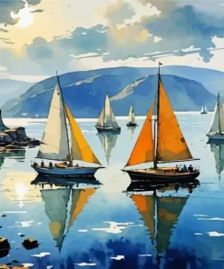 Sailboats in lake paint by numbers