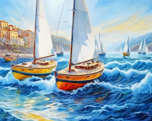 Sailboats in positano paint by number