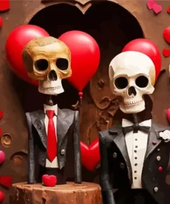 Skulls Valentines Day paint by number