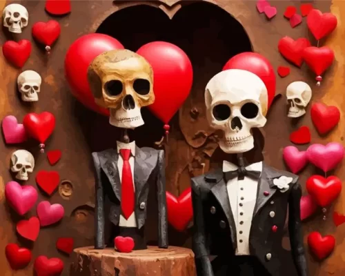 Skulls Valentines Days paint by number