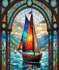 Stained glass sailboat paint by number