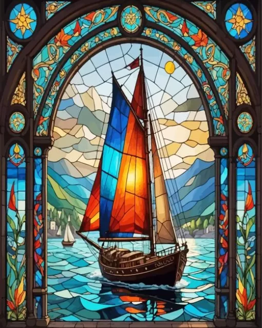 Stained glass sailboat paint by number