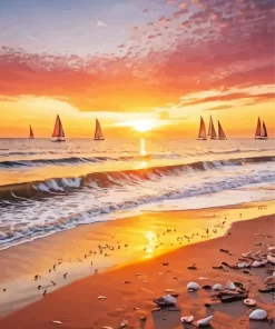 Sunrise scene and Sailboats paint by numbers