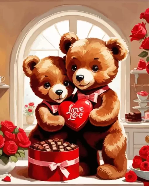 Teddy Bears Valentines day paint by number