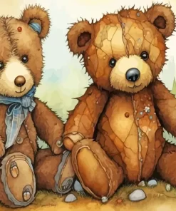 Two old teddy bears paint by number