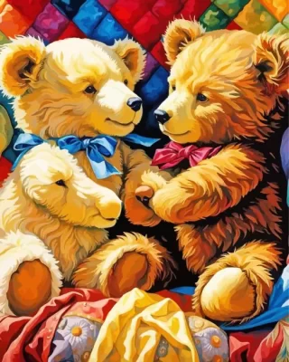 Two teddy bears paint by numbers