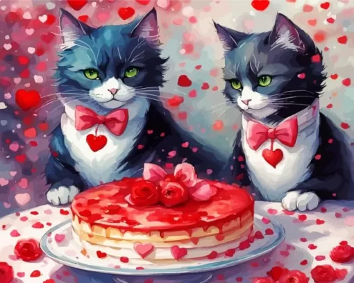 Valentines Day Cats paint by number