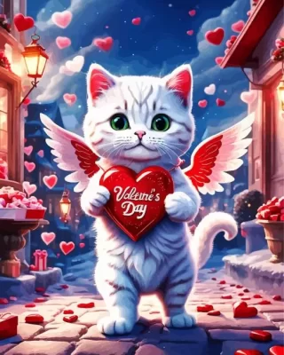 Valentines Day Kitty paint by number