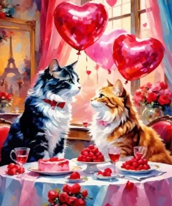 Valentines day cats couple paint by numbers