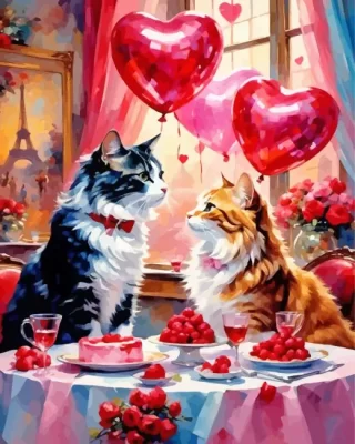 Valentines day cats couple paint by numbers