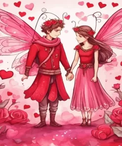 Valentines day fairies paint by number