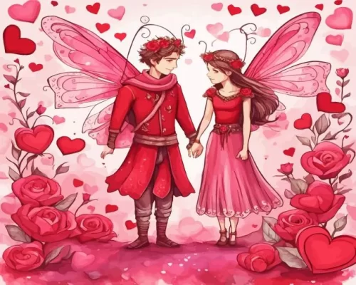 Valentines day fairies paint by number