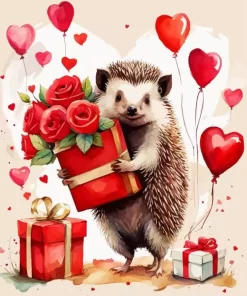 Valentines day hedgehog paint by numbers