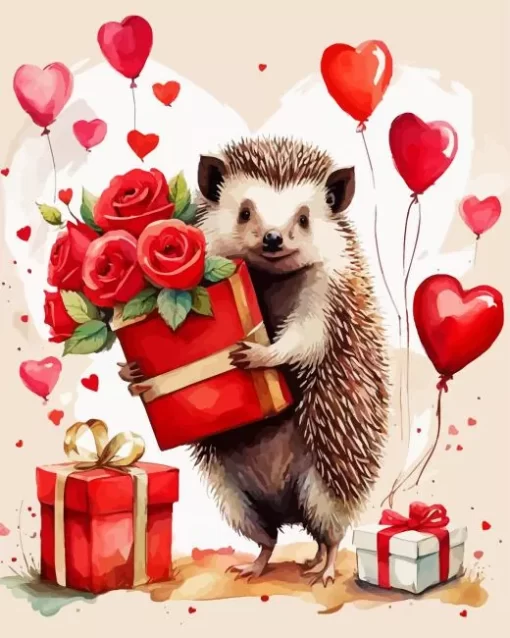 Valentines day hedgehog paint by numbers