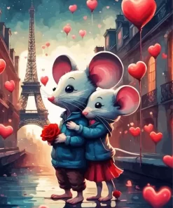 Valentines day mice paint by number