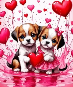 Valentines day puppies paint by number