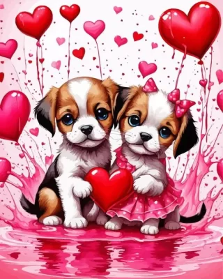 Valentines day puppies paint by number