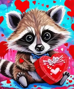 Valentines day raccoon baby paint by number