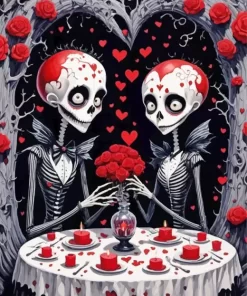 Valentines day sugar skull couple paint by numbers