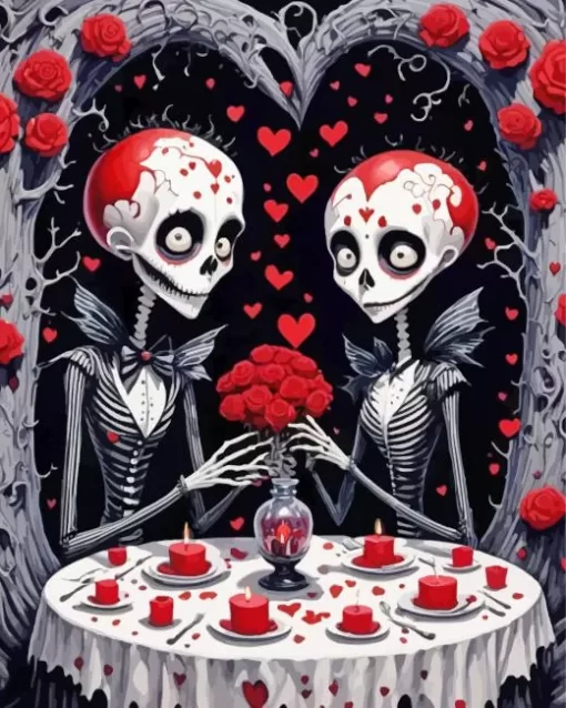 Valentines day sugar skull couple paint by numbers