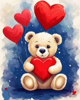 Valentines day teddy bear paint by number