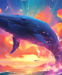 Whale jump at sunset paint by numbers