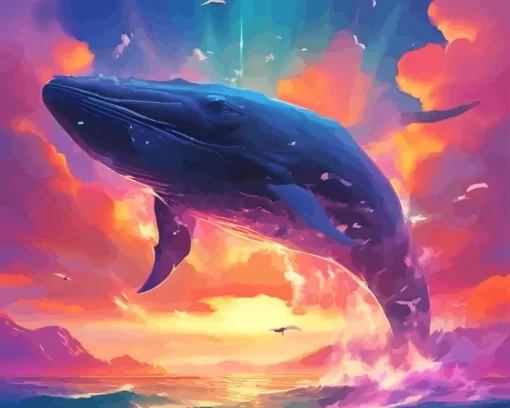 Whale jump at sunset paint by numbers