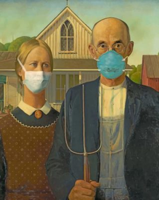 American Gothic With Masks Paint by Number