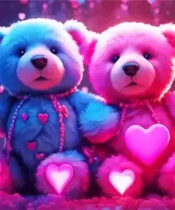 blue and pink teddy bears paint by number