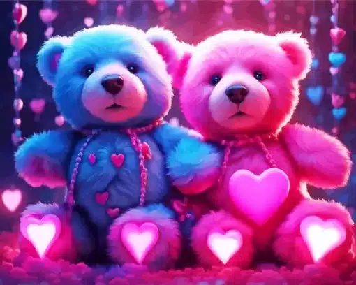 blue and pink teddy bears paint by number