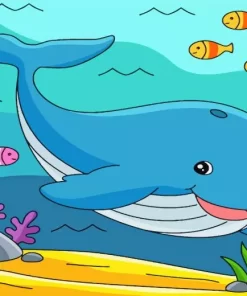 cartoon whale undersea paint by number