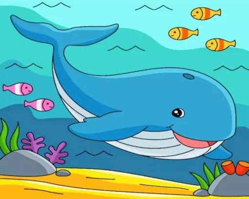 cartoon whale undersea paint by number