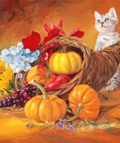 Cute Thanksgiving Cat Paint by Number