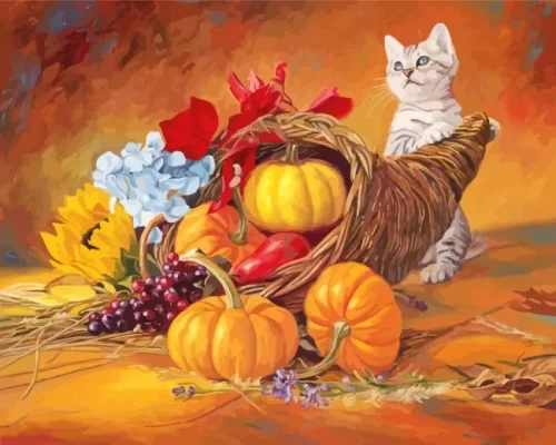 Cute Thanksgiving Cat Paint by Number