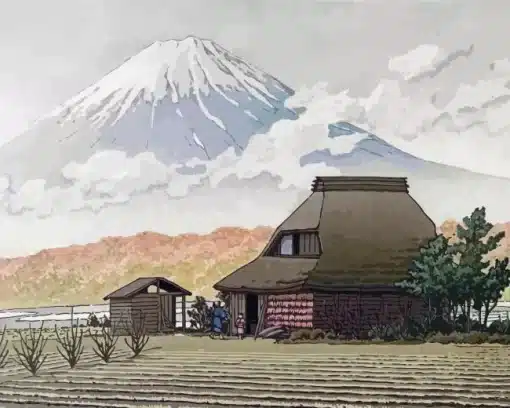 Fuji vanaf het dorp Narusawa Paint by Number