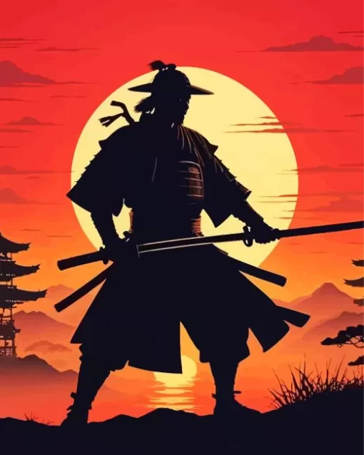 Japanese Samurai Silhouette Paint by Number