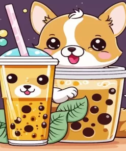 Kawaii Dog And Bubble Tea Paint by Number