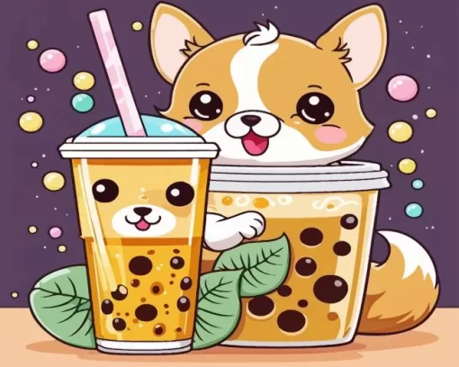 Kawaii Dog And Bubble Tea Paint by Number