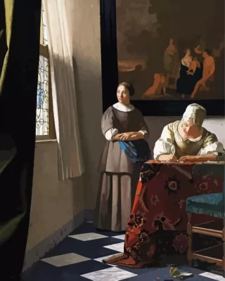 Lady Writing a Letter with her Maid Paint by Number