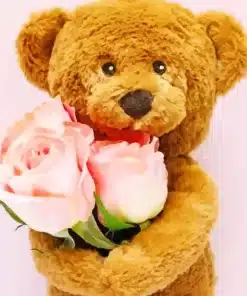 teddy bear holding roses paint by number