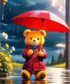 teddy bear in rain paint by number