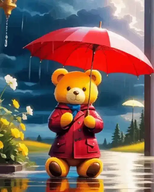 teddy bear in rain paint by number