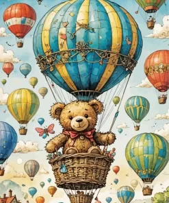 teddy bear on air balloon paint by numbers