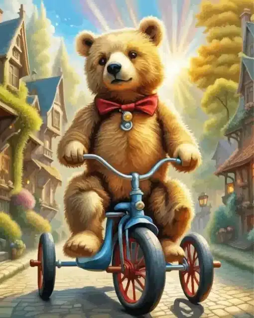 teddy bear on bicycle paint by numbers