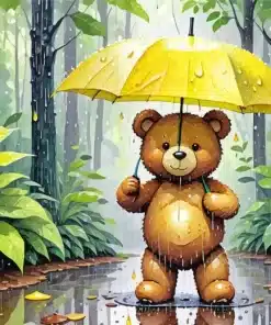 teddy bear under umbrella paint by numbers