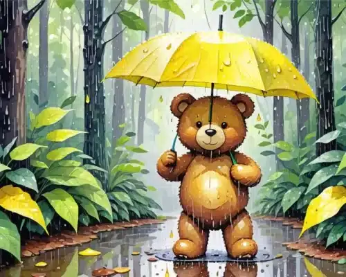 teddy bear under umbrella paint by numbers