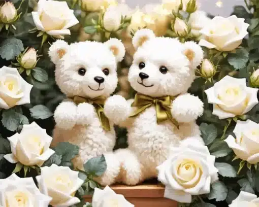 teddy bears and roses paint by numbers
