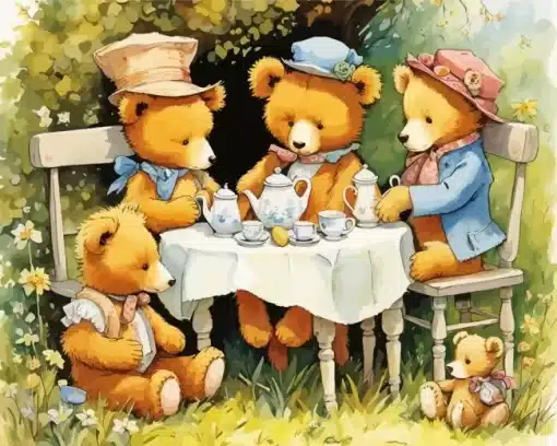 teddy bears drinking tea paint by numbers