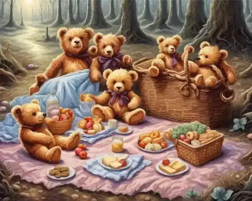 teddy bears family picnic paint by number